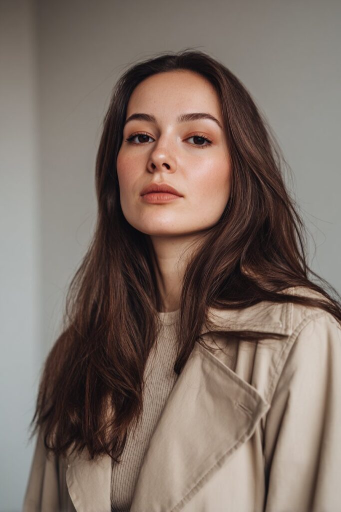 Quiet luxury brunette hair color with soft dimensional shine