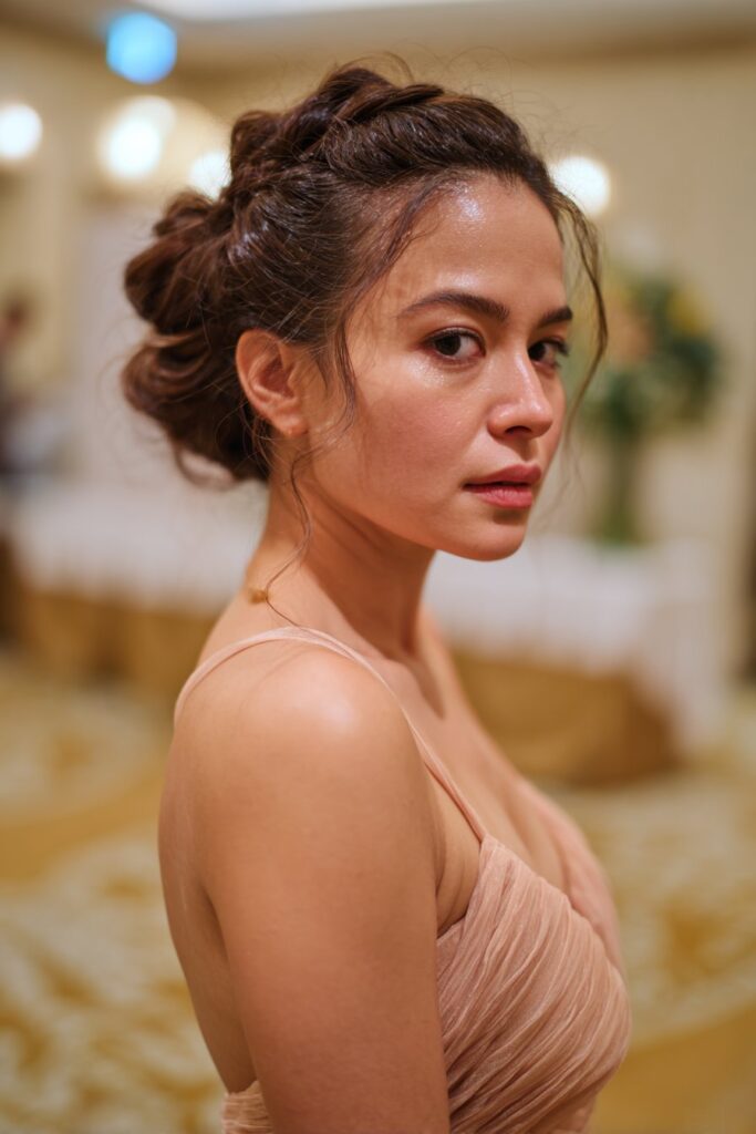 Romantic twisted low bun prom hairstyle