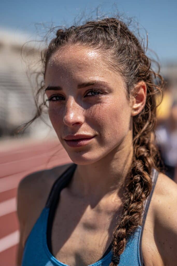 Rope braid ponytail track day hairstyle