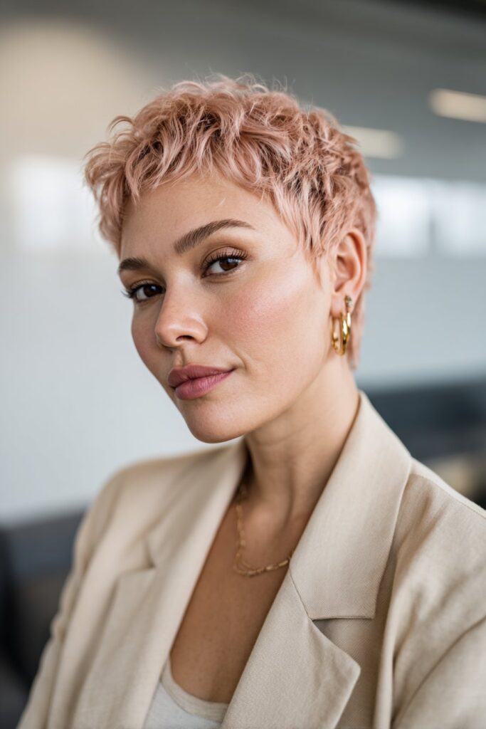 Rose gold pixie cut wig for women