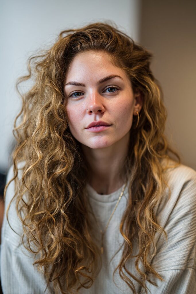 Sandy tiger eye hair color with sun-kissed finish