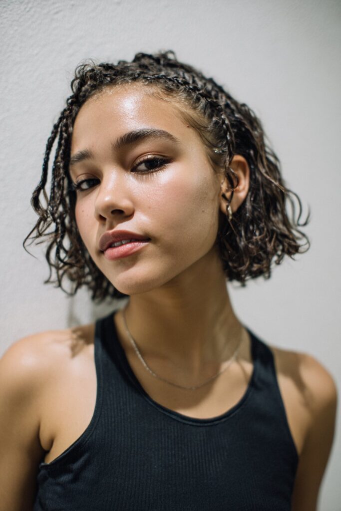 Side braided bob gym hairstyle for short hair