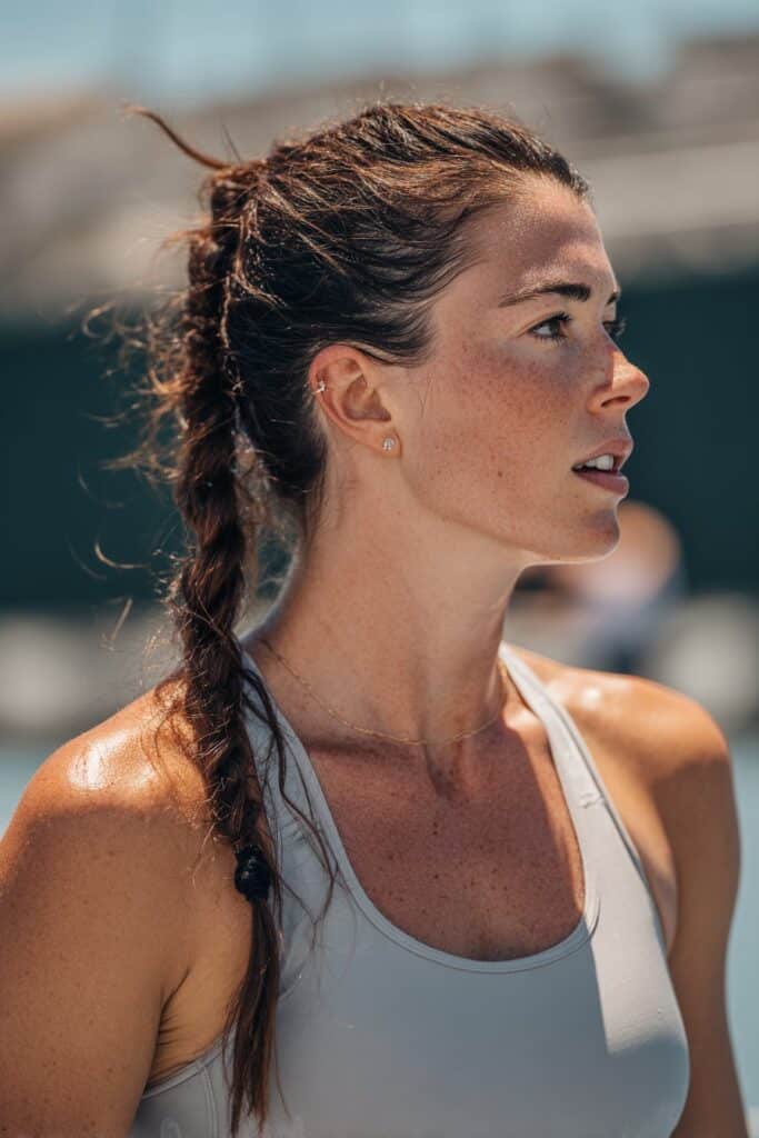 Side fishtail braid tennis hairstyle for long hair