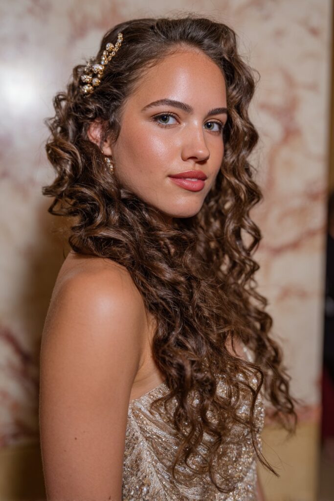 Messy textured updo formal prom hairstyle with relaxed elegance