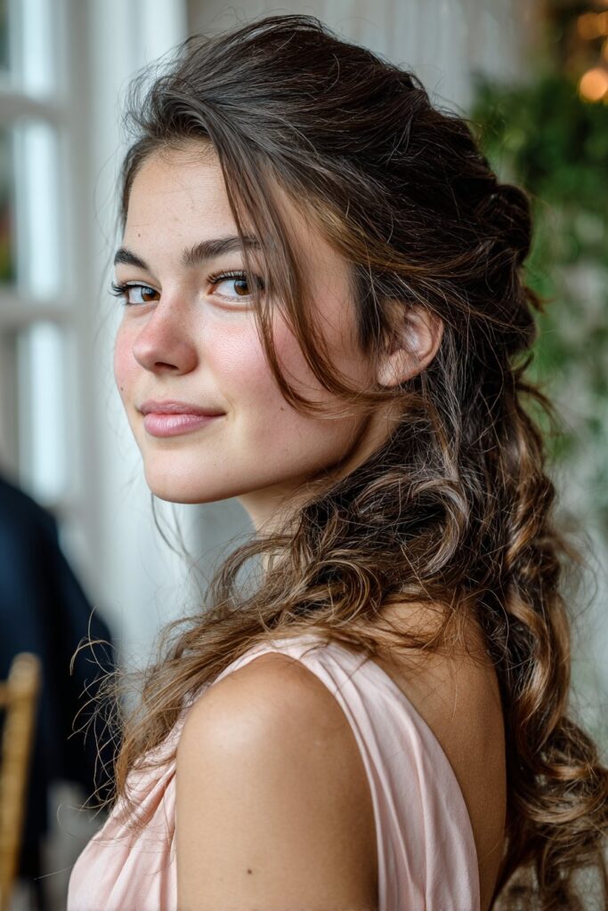 Side-swept prom updo with cascading details