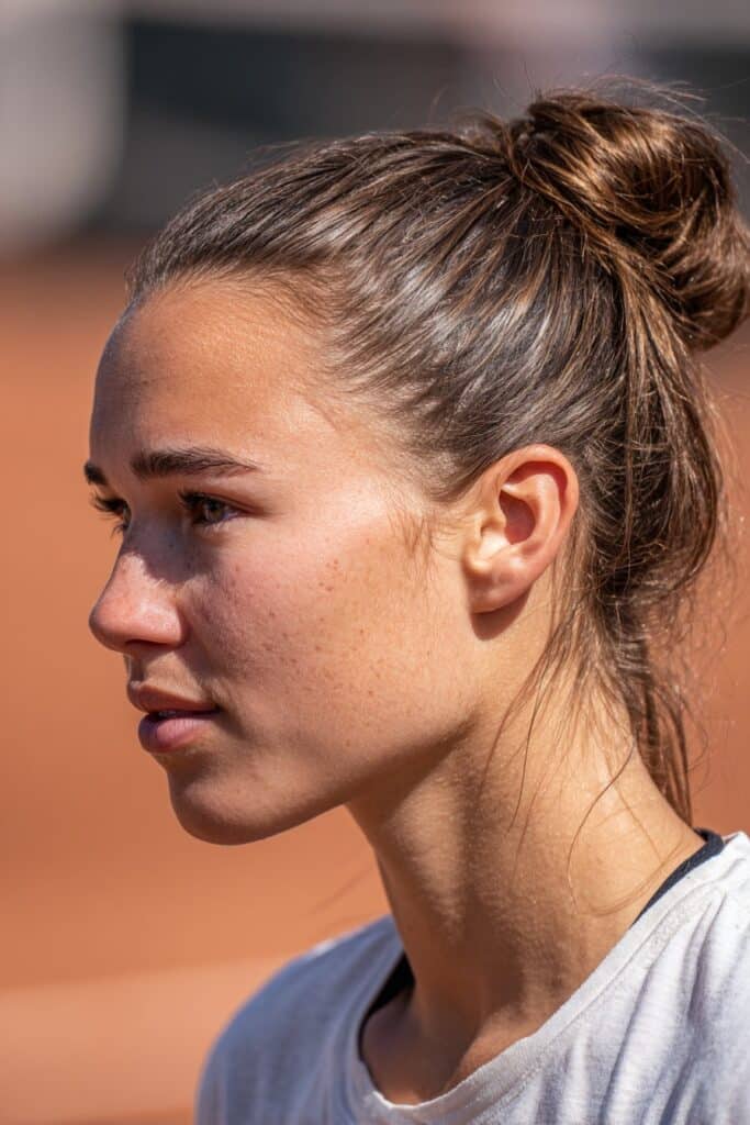 Sleek low bun tennis hairstyle for long hair