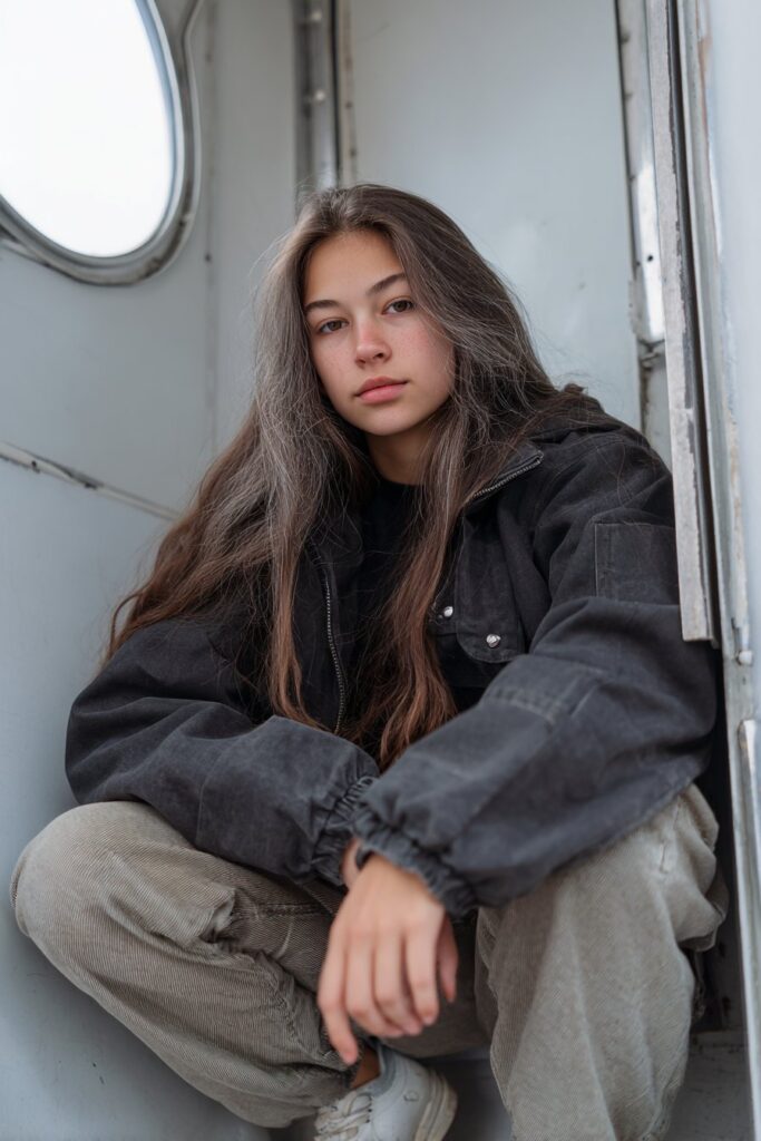 Smoky beige lowlights for gray hair