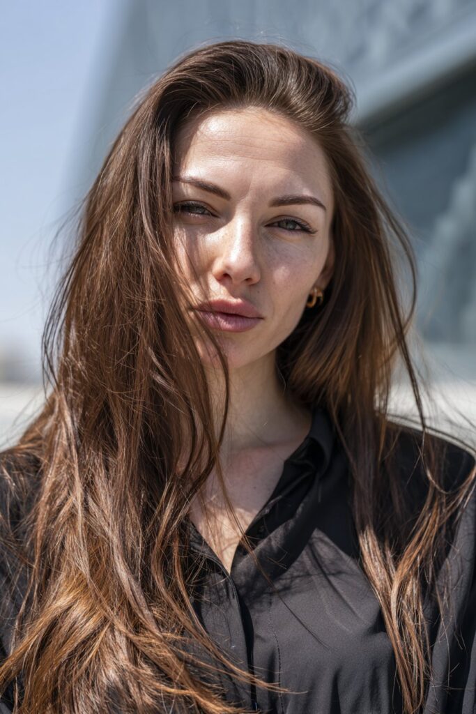 Smoky espresso brunette hair color with cool undertones