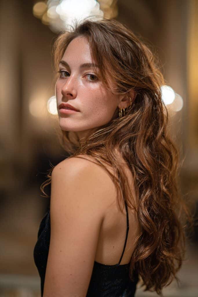 Soft romantic waves formal prom hairstyle with polished finish