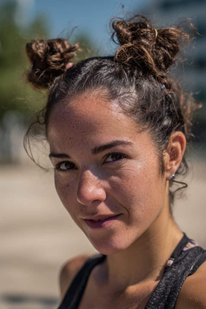 Space buns running hairstyle for long hair