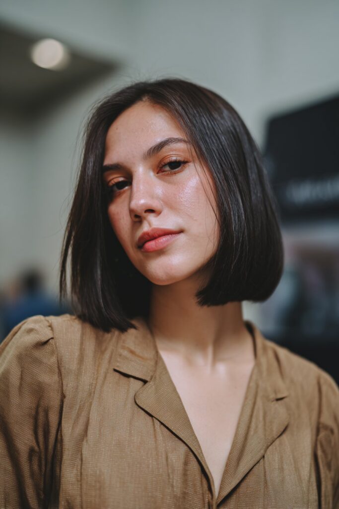 Straight bob with middle part engagement hairstyle for short hair