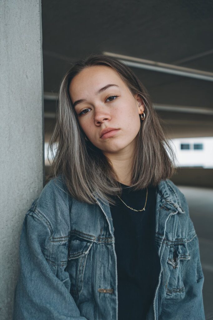 Subtle charcoal lowlights for gray hair