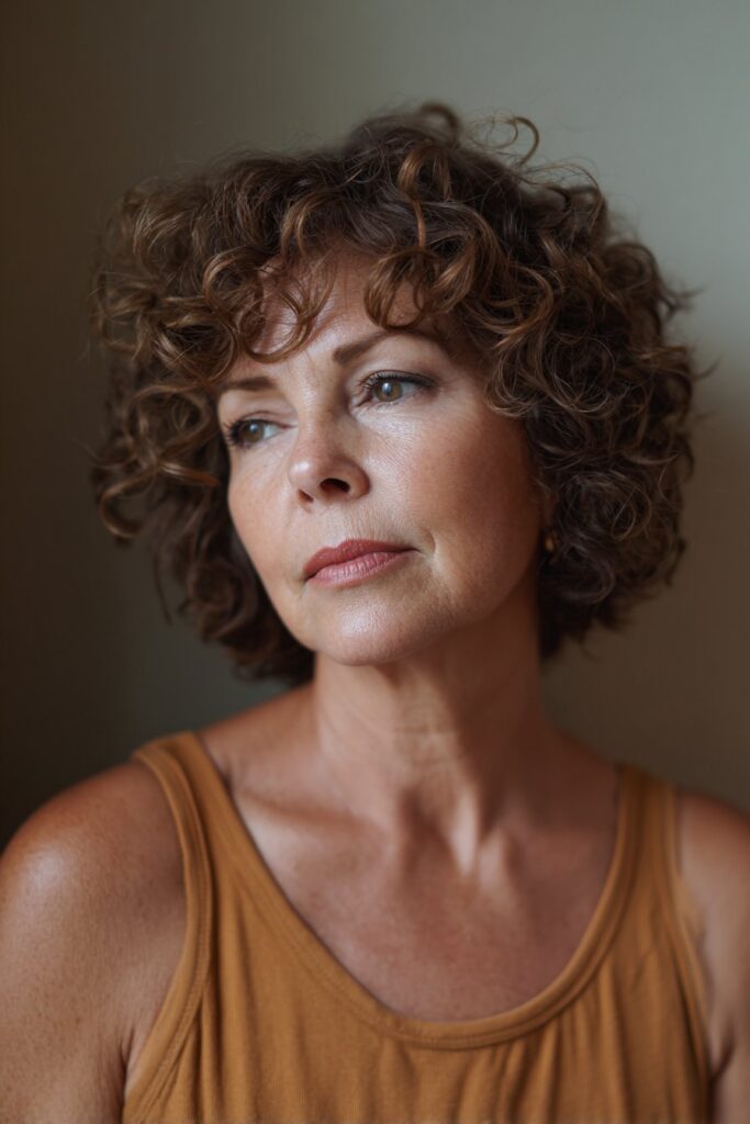 Textured bob with defined curls hairstyle for women over 40