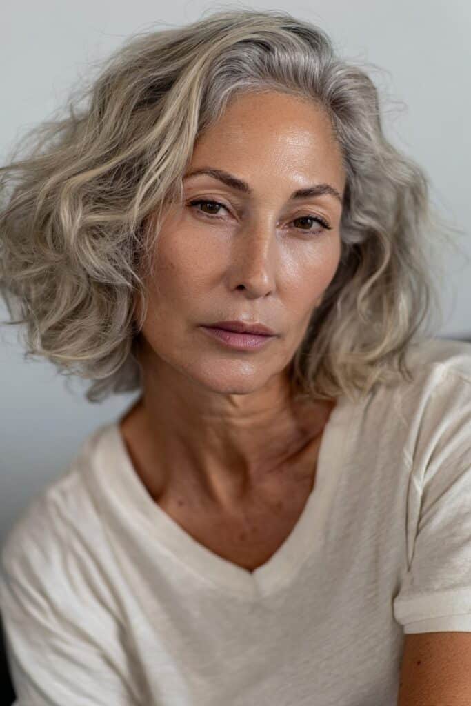 Textured bob with voluminous waves hairstyle for women over 40