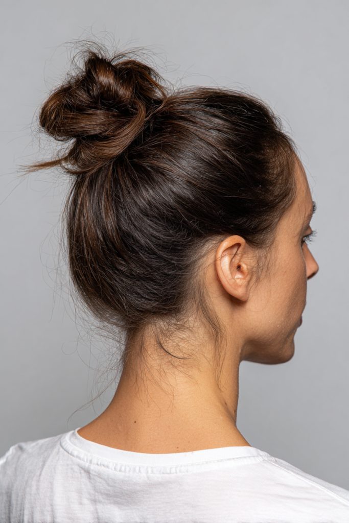 12 Best Sweat-Proof Hairstyles for Hot Weather 3 Top knot bun sweat proof hairstyle