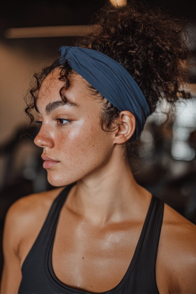 Twisted headband gym hairstyle for short hair