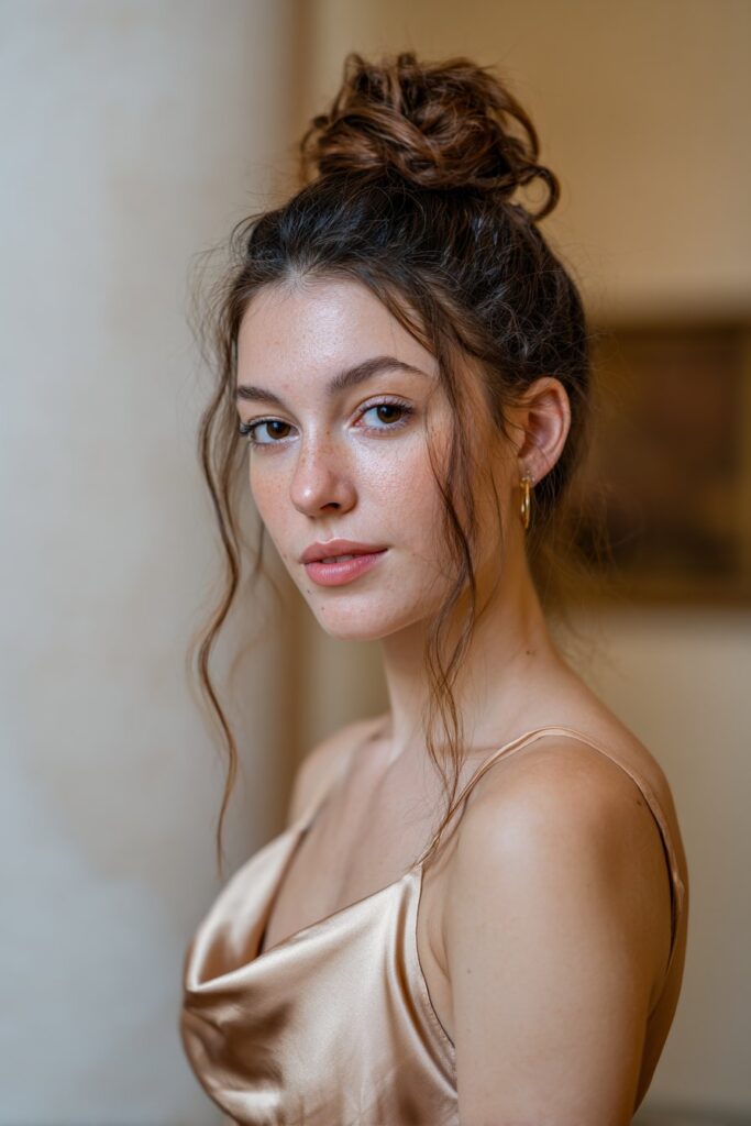 Twisted low bun with crown volume for long fine hair prom