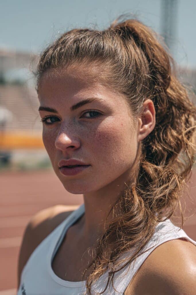 Twisted low ponytail track day hairstyle