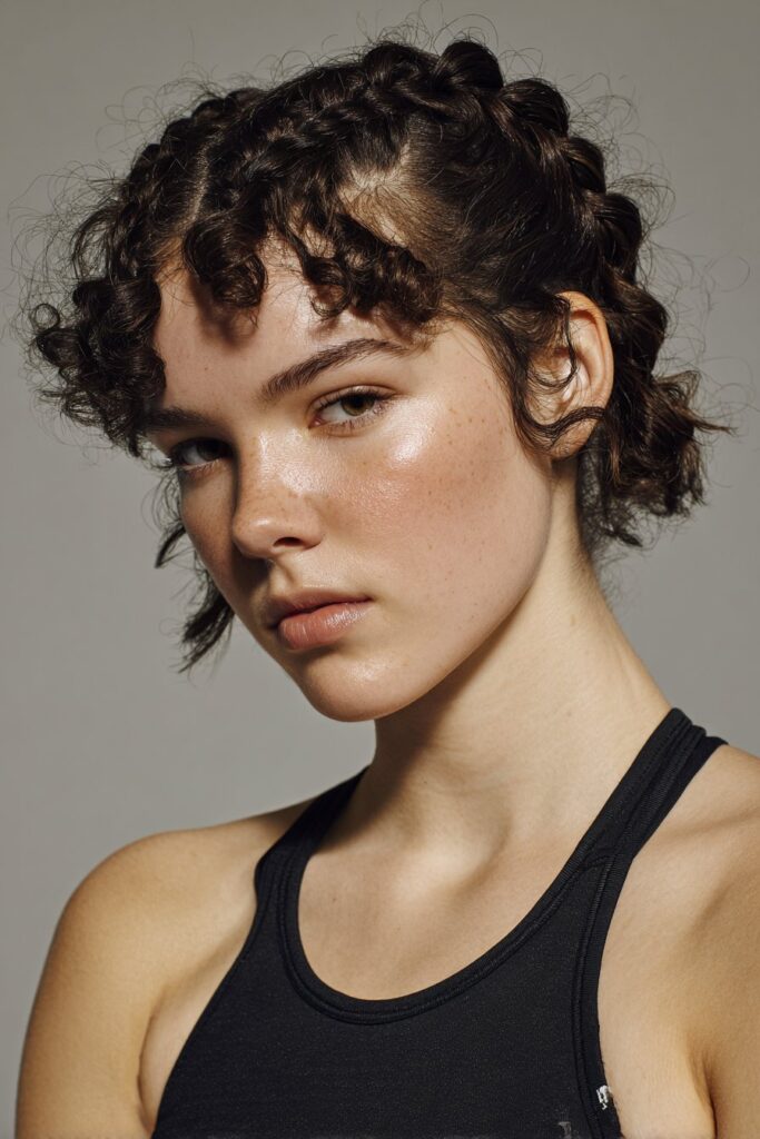 Viking half updo gym hairstyle for short hair