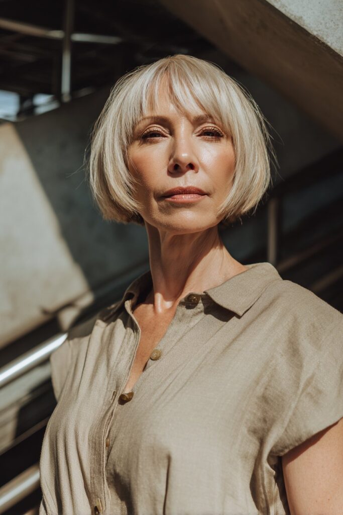 Asymmetrical bob hairstyle for thin fine hair over 60