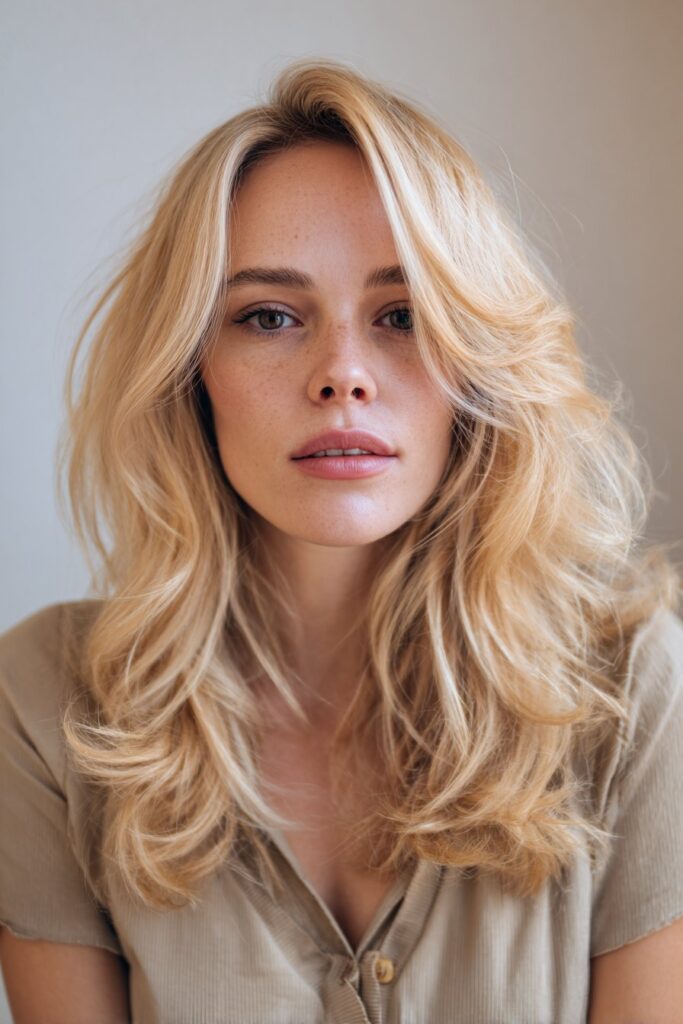 Beige blonde hair color with soft neutral tones