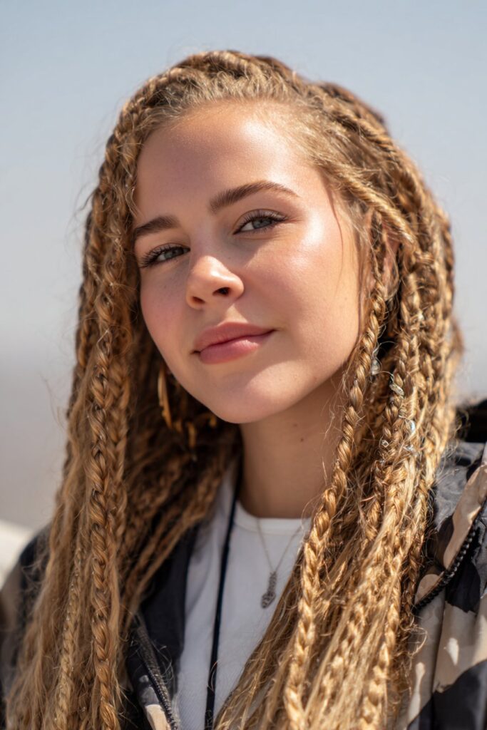 Blonde spring twist protective style with light curly texture