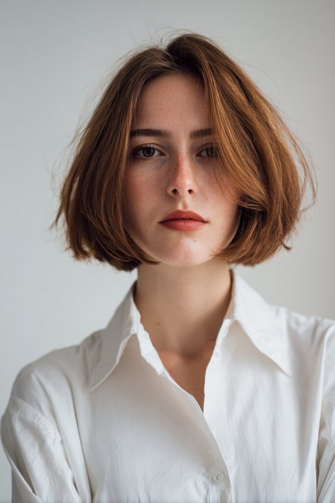 Blunt bob haircut for thick frizzy hair with smooth structured shape