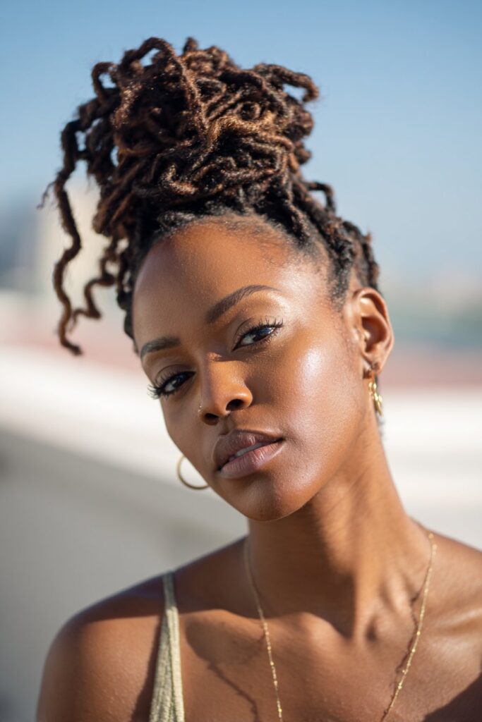 Braided locs updo hairstyle