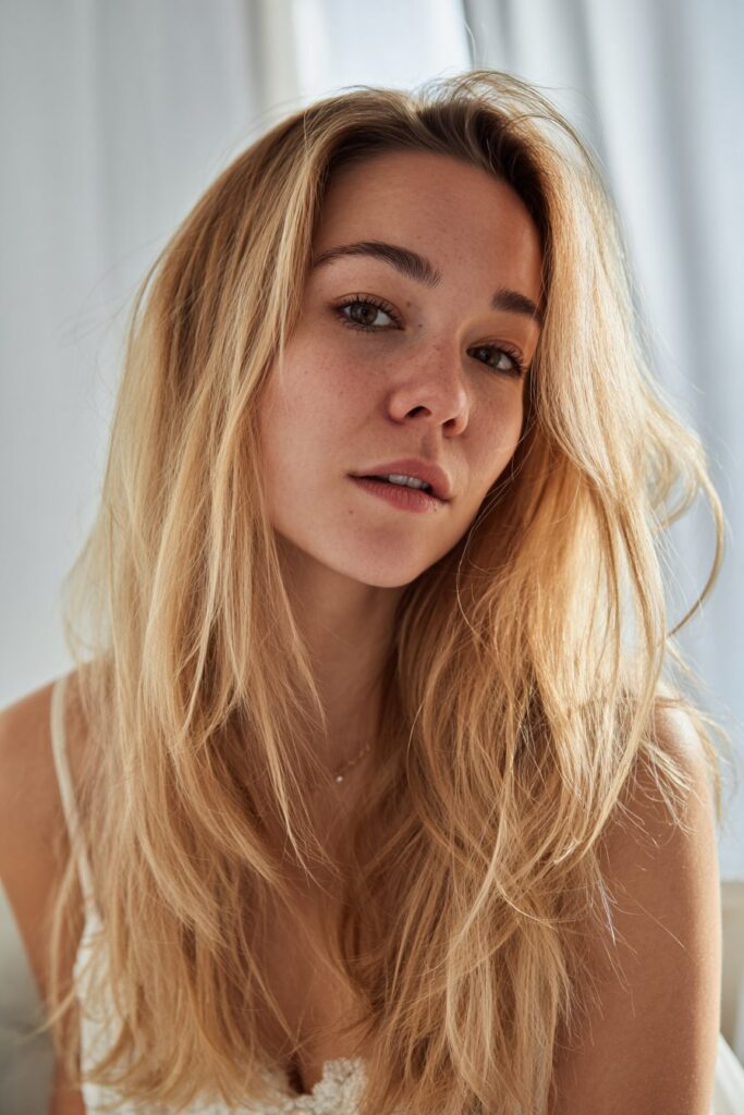 Butter blonde hair color with creamy warm tones