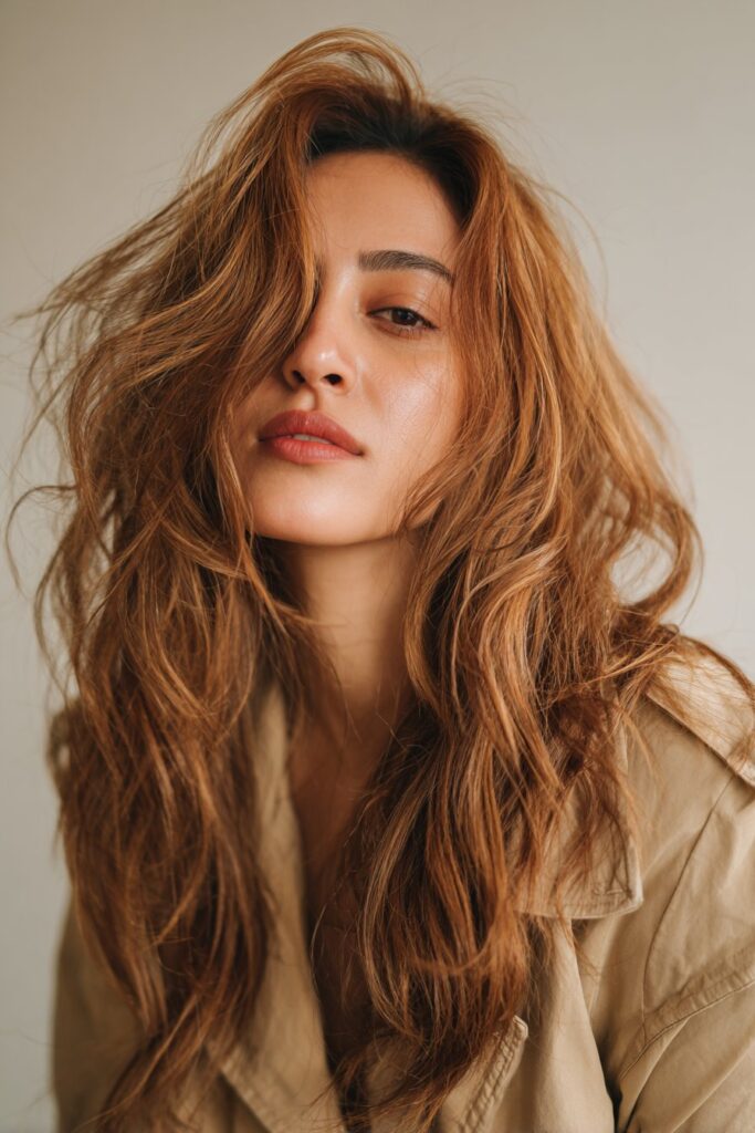 Calico balayage hair color with a natural blended effect