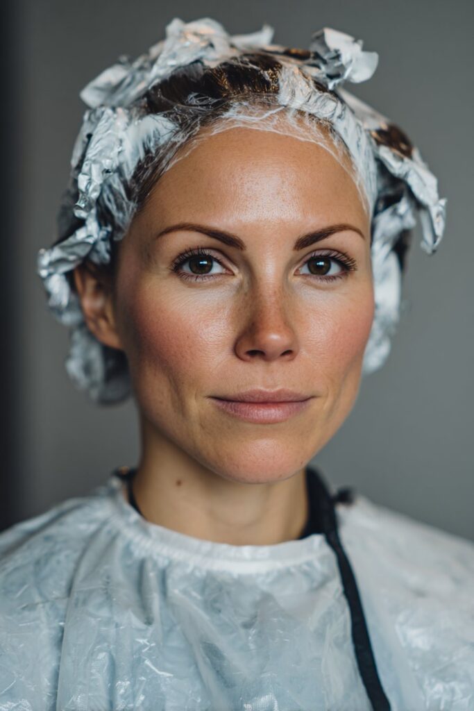 Calico hair dye process showing multi-tone color application