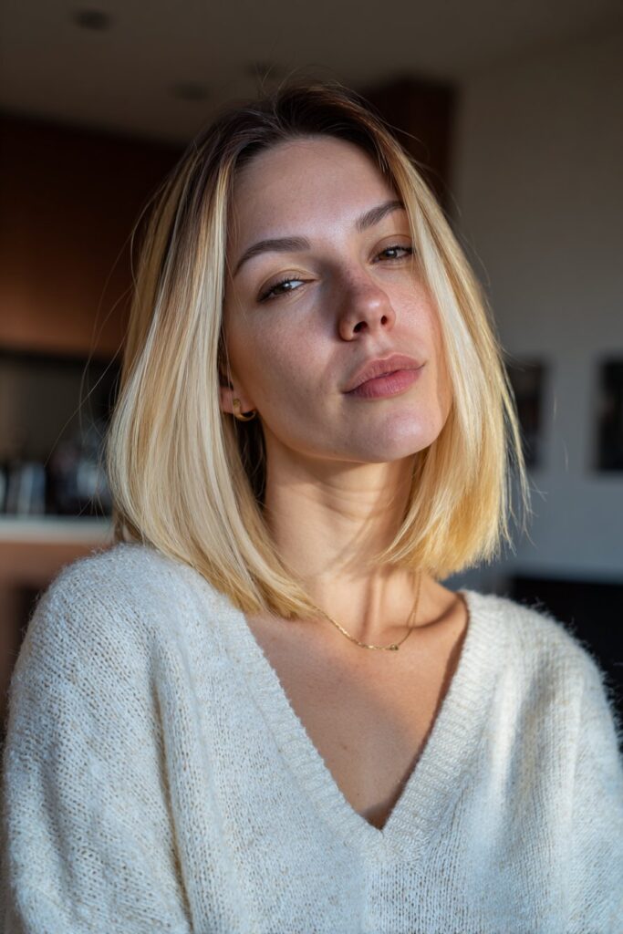 Caramel blonde highlights adding depth and warmth