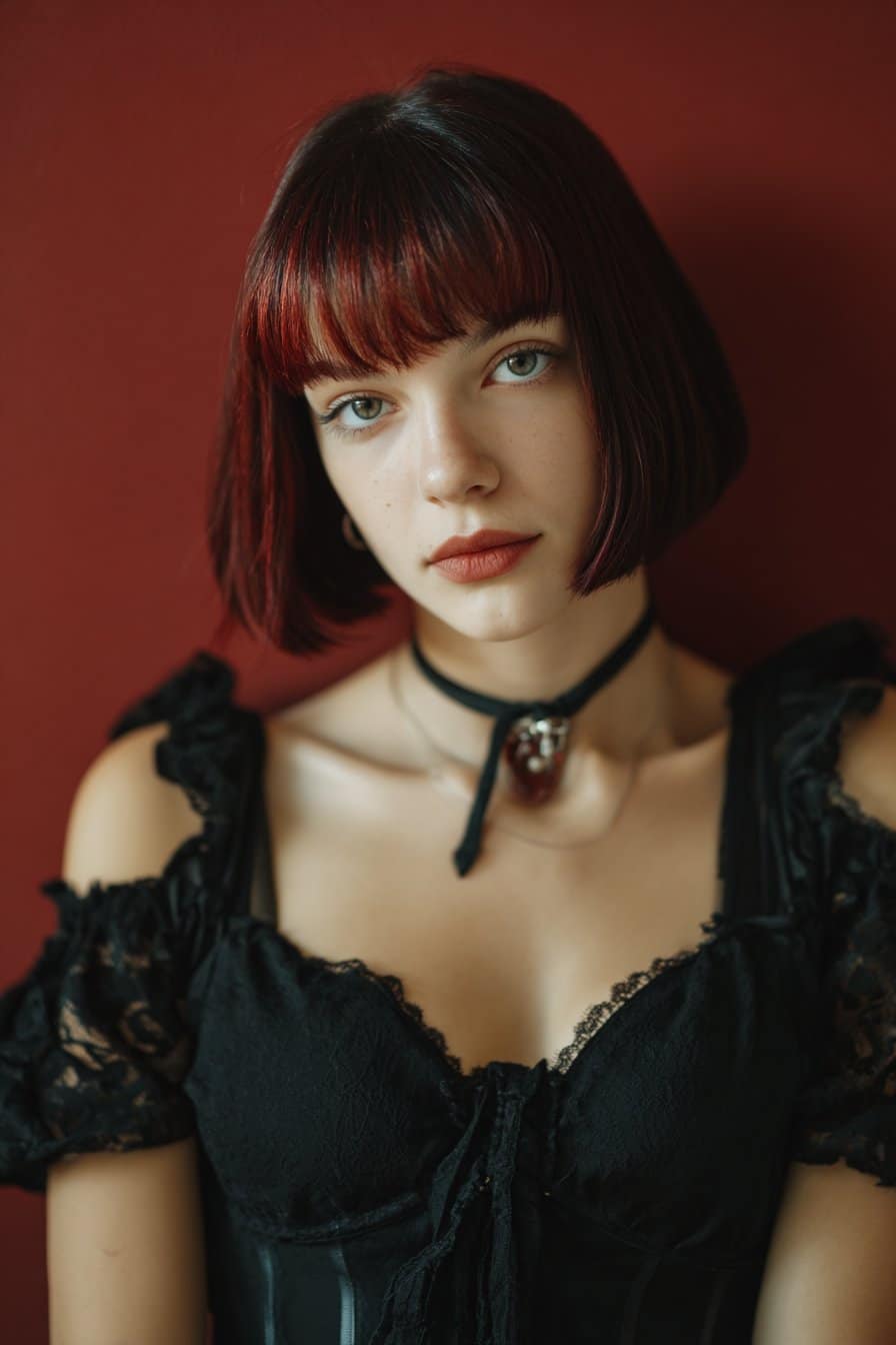 Home 2 21 Crimson Red Gothic Bob with Blunt Edges