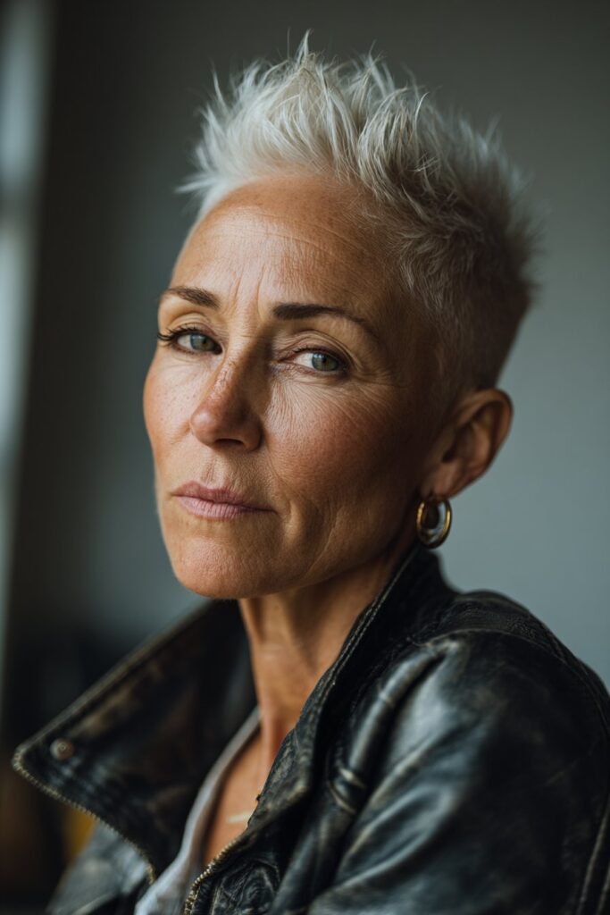 Edgy undercut with spiky top hairstyle for mature women