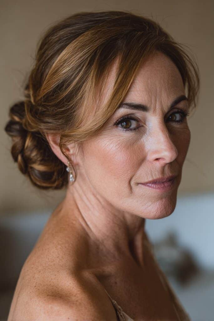 Voluminous curly bob hairstyle for mother of the bride