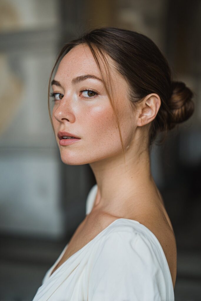 Elegant low bun grad hairstyle with polished finish