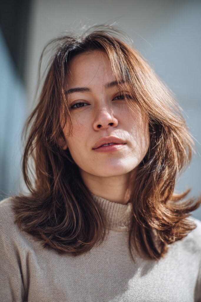 Medium length hair with face framing layered haircut