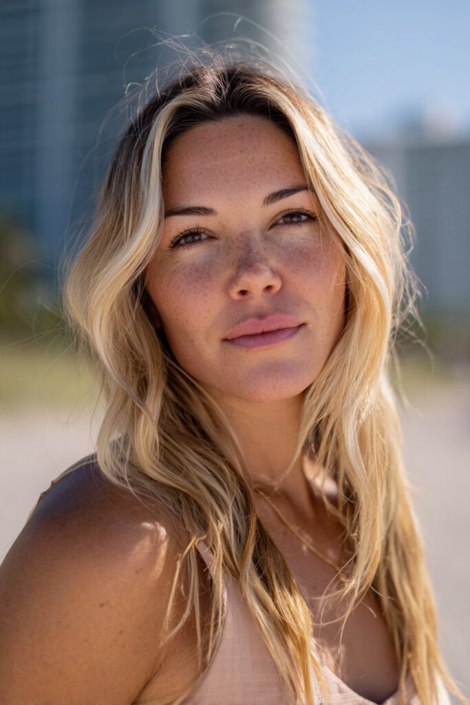 Golden blonde balayage hair color with natural blend