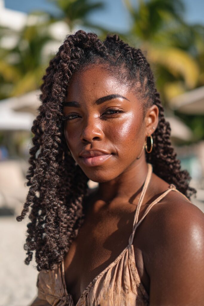 Havana twists on Black woman, bold vacation-ready textured look