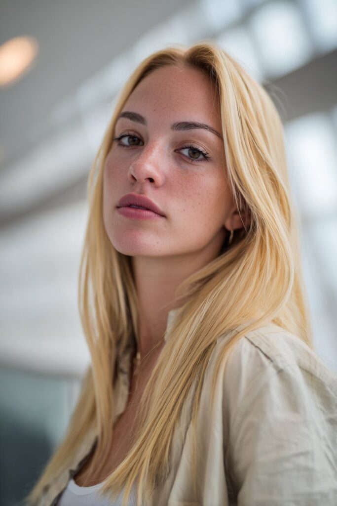 Ice blonde hair color with cool bright finish