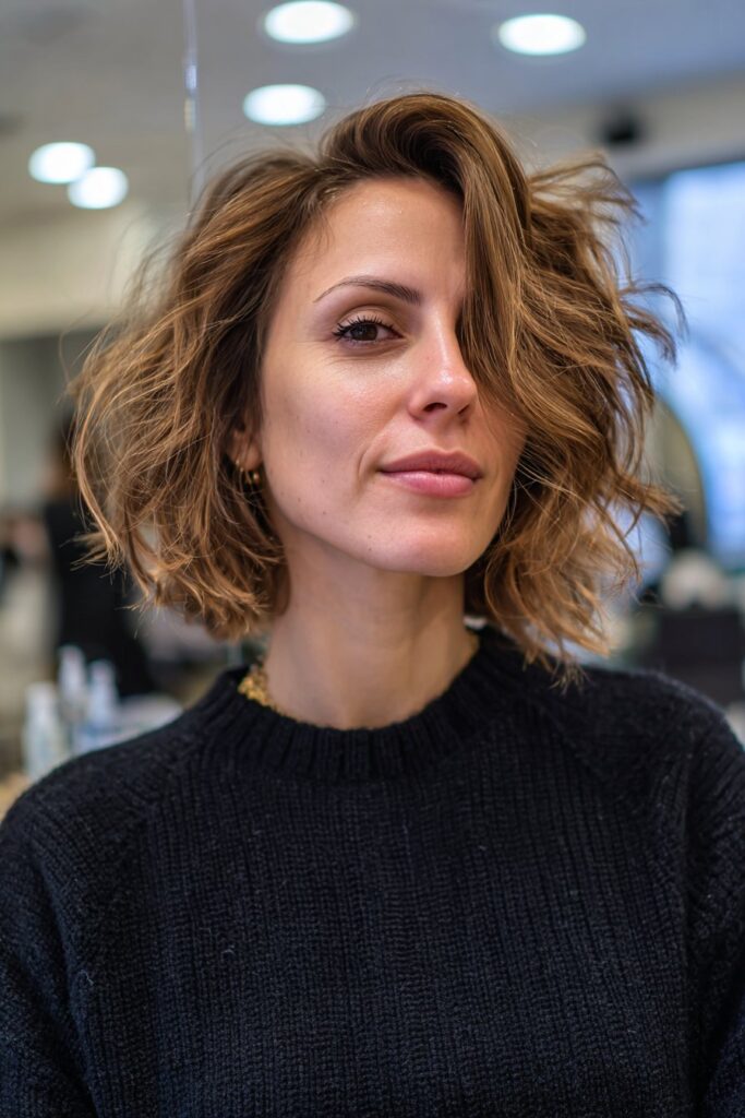 Inverted bob haircut for fine frizzy hair with lightweight volume