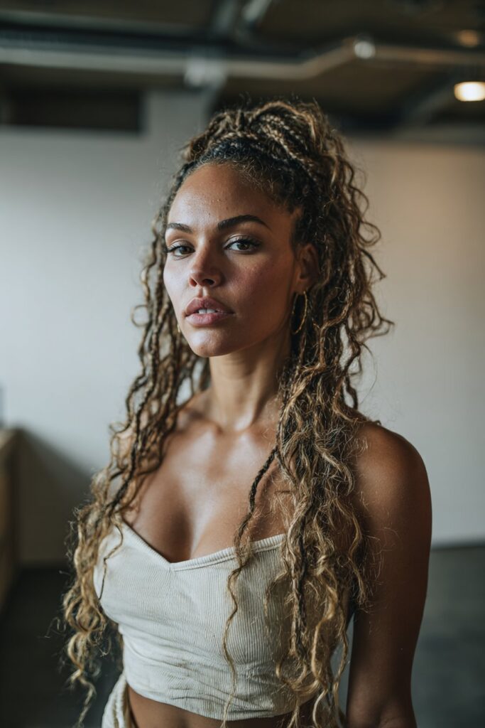 Boho jumbo knotless braids with loose wavy strands