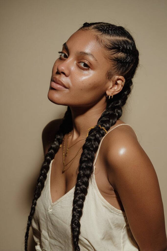 Jumbo knotless braids with cornrow base for neat finish