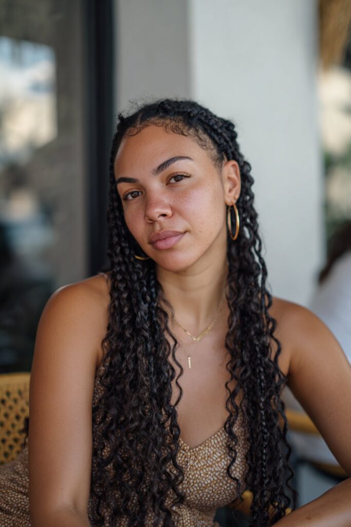 Jumbo knotless braids with curly ends for soft finish