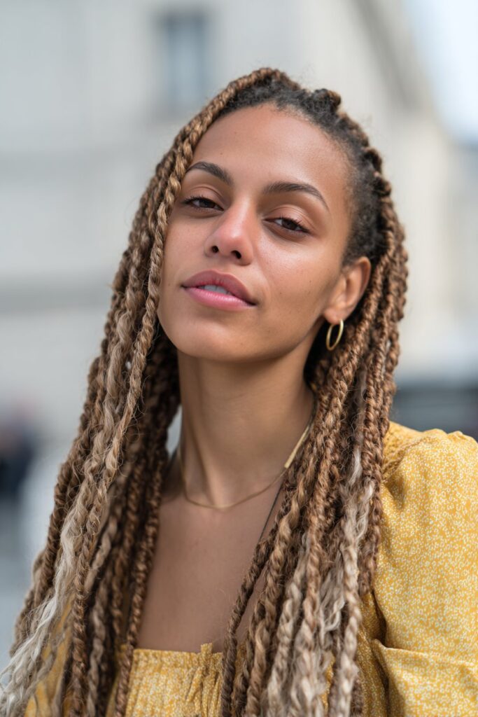 Jumbo spring twist protective style with thick defined twists