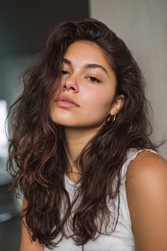 Light ombre highlights on dark brown hair with soft gradient