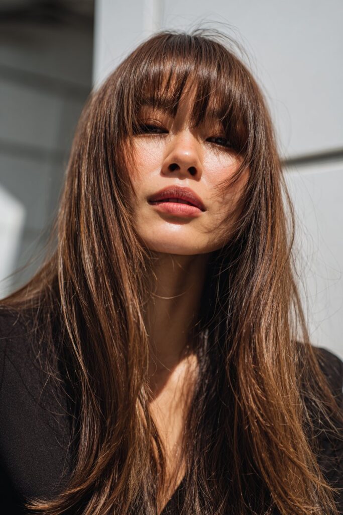 Seamless long blended curtain bangs for fine hair