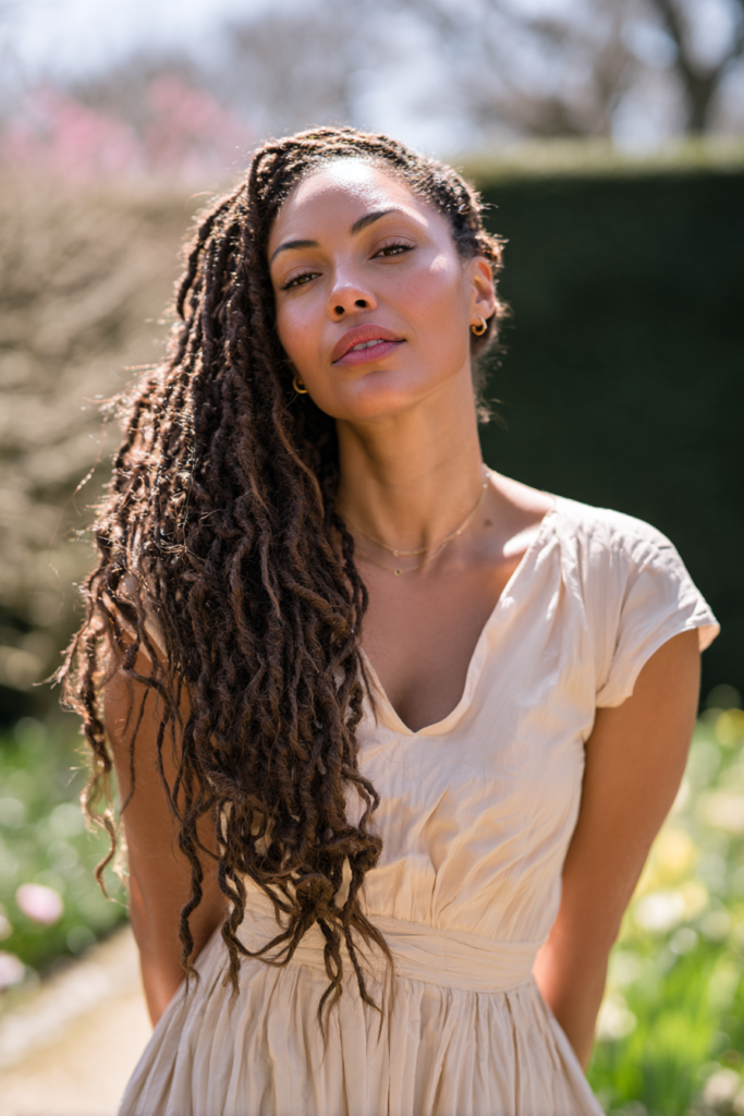 Long flowing spring twist protective hairstyle for natural hair