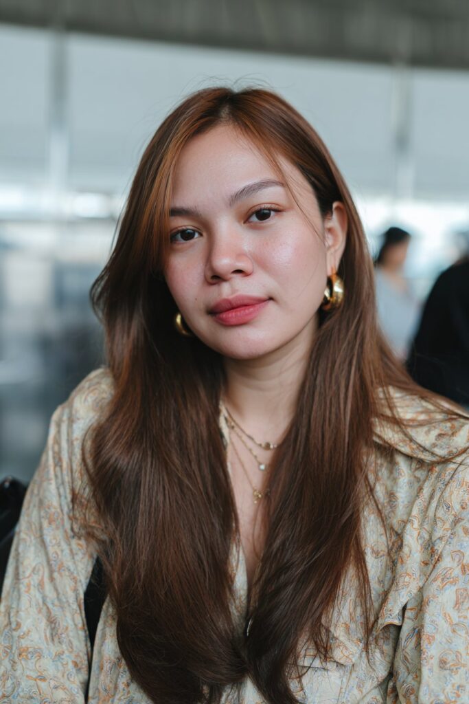 Razored long blended curtain bangs with light texture