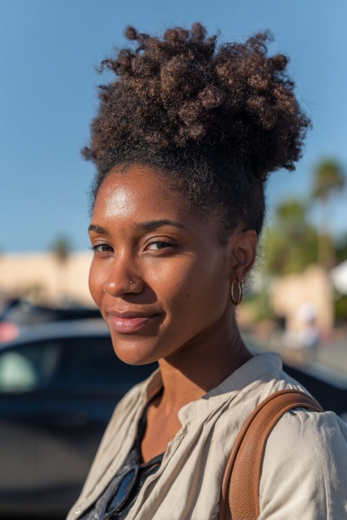 15 Gorgeous Black Hair Updo Hairstyles to Try Today 5 Natural afro puff updo hairstyle for Black women